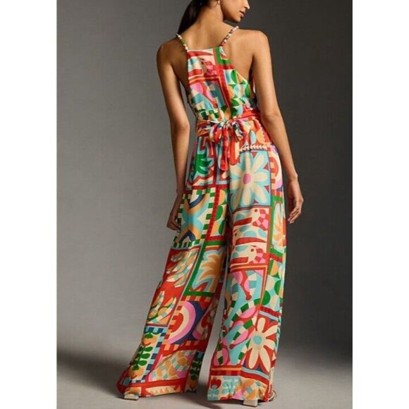 FARM Rio Red and Orange Jumpsuit with Artistic Flair - Picture 2 of 7